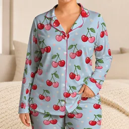 Sweet Cherry And Polka Dot Style For Cozy Days At Home And Relaxed Weekends Satin Pajamas Set