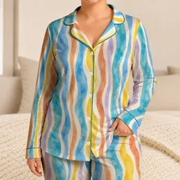 Soft Watercolor Rainbow Stripes for Relaxed Lounging and Colorful Everyday Comfort Satin Pajamas Set