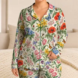 Watercolor Wildflowers, Butterflies & Garden Bugs for a Whimsical Springtime Escape Satin Pajamas Set