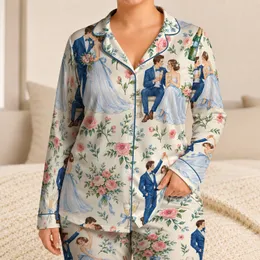 Watercolor Wedding Couple and Flowers for Romantic Bridal Celebrations Satin Pajamas Set