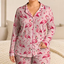 Pink Flamingo Hearts for Cozy Tropical Lounge Nights and Sweet Valentine's Day Gifts Satin Pajamas Set