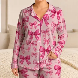 Pink Ribbon Bows for Cozy Evenings and Sweet Relaxing Lounging Style Satin Pajamas Set