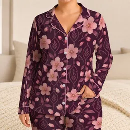 Pink Cherry Blossoms And Art Deco Vines For Cozy Spring Evenings At Home, Women Satin Pajamas Set