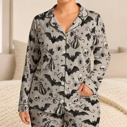 Halloween Bats, Skulls and Gourds for Cozy Spooky Season Evenings Satin Pajamas Set