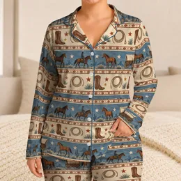 Vintage Western Cowboy Horses and Boots for Cozy Country Nights and Ranch Living Satin Pajamas Set