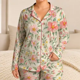 Watercolor Pink Blossoms for Cozy Spring Evenings and Relaxed Home Days, Gift for Her Satin Pajamas Set