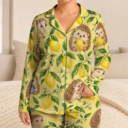 Hedgehog And Lemon Garden For Cozy Cottage Evenings And Cheerful Gift Giving All Year Satin Pajamas Set