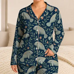Gentle Manatee Ocean Friends for Cozy Coastal Evenings and Relaxed Home Comfort Satin Pajamas Set