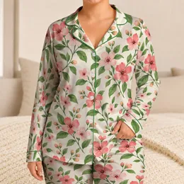 Blush Blossoms And Fresh Green Vines For Cozy Springtime Lounging At Home For Her Satin Pajamas Set