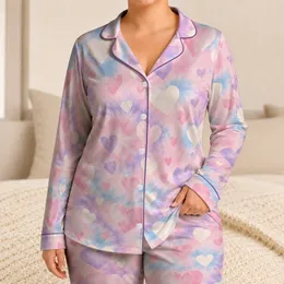 Pastel Tie Dye Hearts for Cozy Nights and Sweet Lounging Satin Pajamas Set