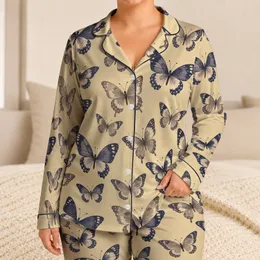 Indigo Butterfly Motif for Cozy Evenings and Relaxed Lounging at Home Satin Pajamas Set