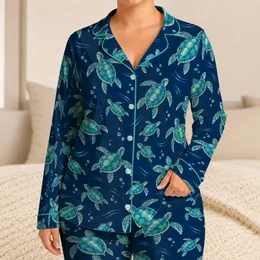 Turquoise Sea Turtles for Cozy Coastal Evenings and Relaxed Beach Getaways Satin Pajamas Set