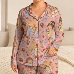 Strawberry Girl And Kitten Motifs For Cozy Weekend Lounging And Sweet Gifts Satin Pajamas Set