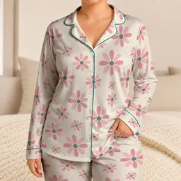 Macaron Pink Daisy Motifs for Cozy Spring Lounging and Relaxed Everyday Comfort at Home Satin Pajamas Set