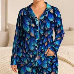 Iridescent Blue Wing Scales for Tropical Island Getaways and Relaxed Resort Style Satin Pajamas Set