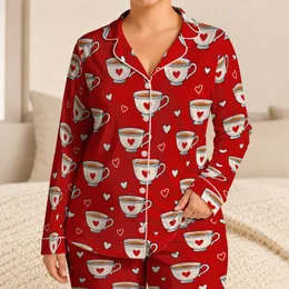 Heart Teacups for Cozy Evenings and Sweet At-Home Moments Satin Pajamas Set