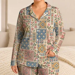 Bohemian Floral Paisley Patchwork for Relaxed Weekend Lounging and Cozy Home Comfort Satin Pajamas Set