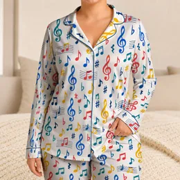 Colorful Music Notes and Treble Clefs for Cozy Nights and Relaxing Music Lovers Satin Pajamas Set