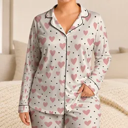 Soft Pink Hearts and Black Polka Dots for Cozy Evenings and Relaxing at Home Satin Pajamas Set