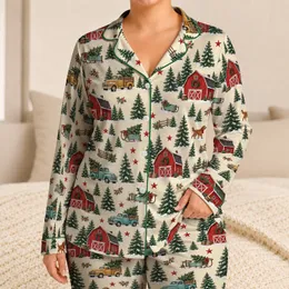 Christmas Farm Scenes for Cozy Holiday Mornings and Festive Winter Retreats Satin Pajamas Set