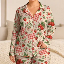 Strawberry And Gingham Kitchen Florals For Cozy Weekend Lounging Satin Pajamas Set