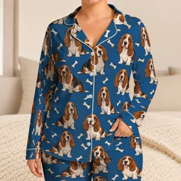 Basset Hound And Ivory Bones For Cozy Lounging And Dog Lover Gifting Satin Pajamas Set