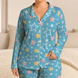Pastel Star Motif for Cozy Lounging, Cheerful Celestial Style for Women Satin Pajamas Set