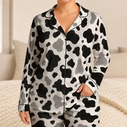 Black And White Cow Spots For Cozy Farmhouse Lounging At Home Satin Pajamas Set