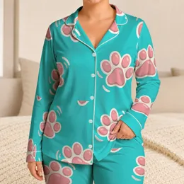 Cartoon Paw Motifs for Cozy Lounging and Playful Everyday Comfort Satin Pajamas Set