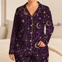 Celestial Astrology Motifs for Mystical Evenings and Relaxed Stargazing at Home Gifts Satin Pajamas Set