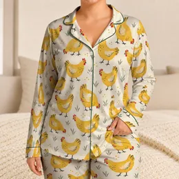 Cheerful Yellow Chickens for Cozy Farmhouse Evenings and Relaxed Country Living Gifts Satin Pajamas Set