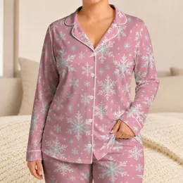 Pastel Pink Snowflakes for Cozy Winter Nights and Festive Holiday Lounging at Home Satin Pajamas Set