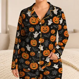 Halloween Jack-O’-Lanterns and Ghosts for Cozy Autumn Nights Satin Pajamas Set