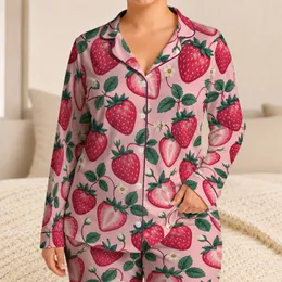 Playful Strawberry And Wild Berry Motifs For Cozy Fruit-Lover Weekend Lounging Satin Pajamas Set