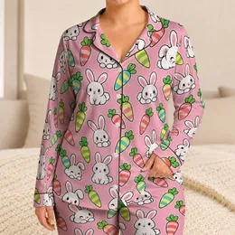 Kawaii Bunny Rabbits And Rainbow Carrots For Cozy Lounging And Whimsical Home Days Satin Pajamas Set