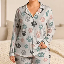 Pastel Paw Prints for Cozy Lounging and Relaxed Weekends with Your Favorite Pet Satin Pajamas Set