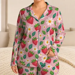 Strawberries And Daisies For Cheerful Summer Lounging And Cozy Home Relaxation Satin Pajamas Set