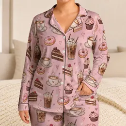 Coffee Cups And Sweet Treats For Cozy Cafe Lovers And Relaxing Mornings Satin Pajamas Set