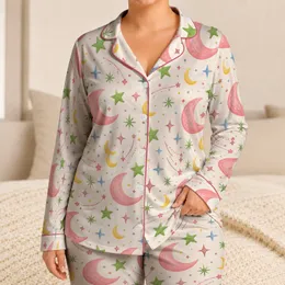 Pink Crescent Moons And Pastel Stars For Cozy Nights And Dreamy Lounging Satin Pajamas Set