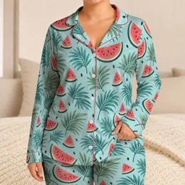 Watermelon Slices And Palm Leaves For Fresh Summer Lounging And Relaxed Home Days Satin Pajamas Set