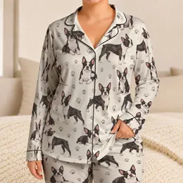 Boston Terrier Dog and Paw Prints for Cozy Lounging and Relaxed Weekends Satin Pajamas Set