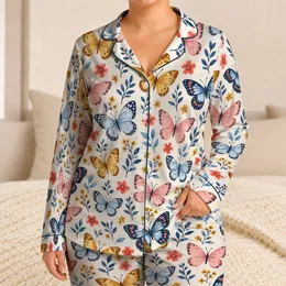 Colorful Butterfly And Wildflower Motifs For Cozy Evenings And Relaxing Weekends Satin Pajamas Set