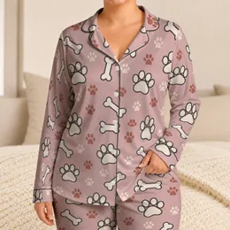Dog Paw And Bone Motifs For Cozy Nights And Relaxed At-Home Lounging Satin Pajamas Set