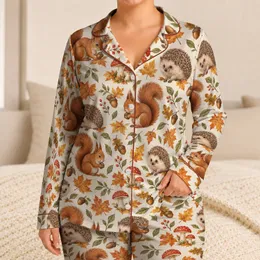 Hedgehog and Squirrel Autumn Woodland Scenes for Cozy Nature-Loving Nights Satin Pajamas Set