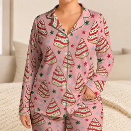 Christmas Tree Cakes and Festive Stars for Cozy Holiday Lounging Satin Pajamas Set