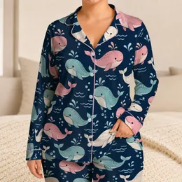 Cartoon Whale Ocean Friends for Cozy Coastal Nights and Whimsical Gifts Satin Pajamas Set