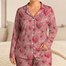 Soft Pink Hearts And Love Script For Cozy Valentine Nights And Romantic Gift Giving Satin Pajamas Set