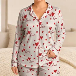 Red Hearts And Sweet Love Script For Romantic Valentine Moments And Cozy Nights Satin Pajamas Set