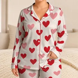 Scarlet Heart Motif for Romantic Valentine Mornings and Cozy Evenings Satin Pajamas Set