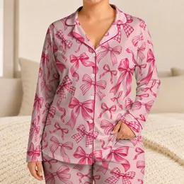 Blush Pink Ribbon Bows for Cozy Evenings and Sweet Romantic Gift Giving for Her Satin Pajamas Set
